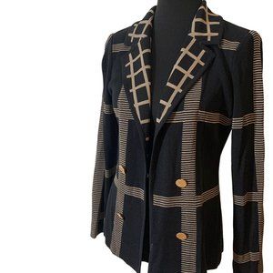 Misook Women's Blazer Size Small Black Tan Geometric Gold Buttons